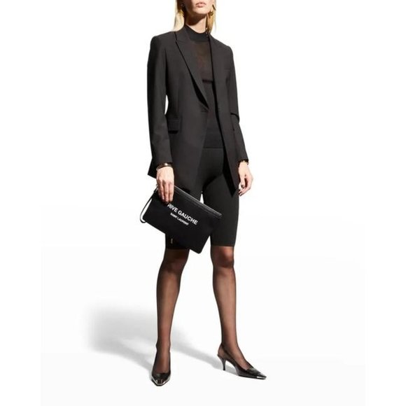 SAINT LAURENT Rive Gauche Black Canvas Clutch - Picture 2 of 12